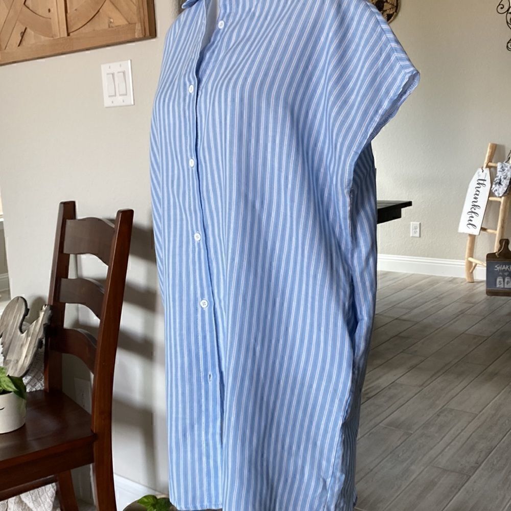 EINA Striped Blue White Button Down Short Sleeves Shirt Dress Small Mini - Picture 3 of 13